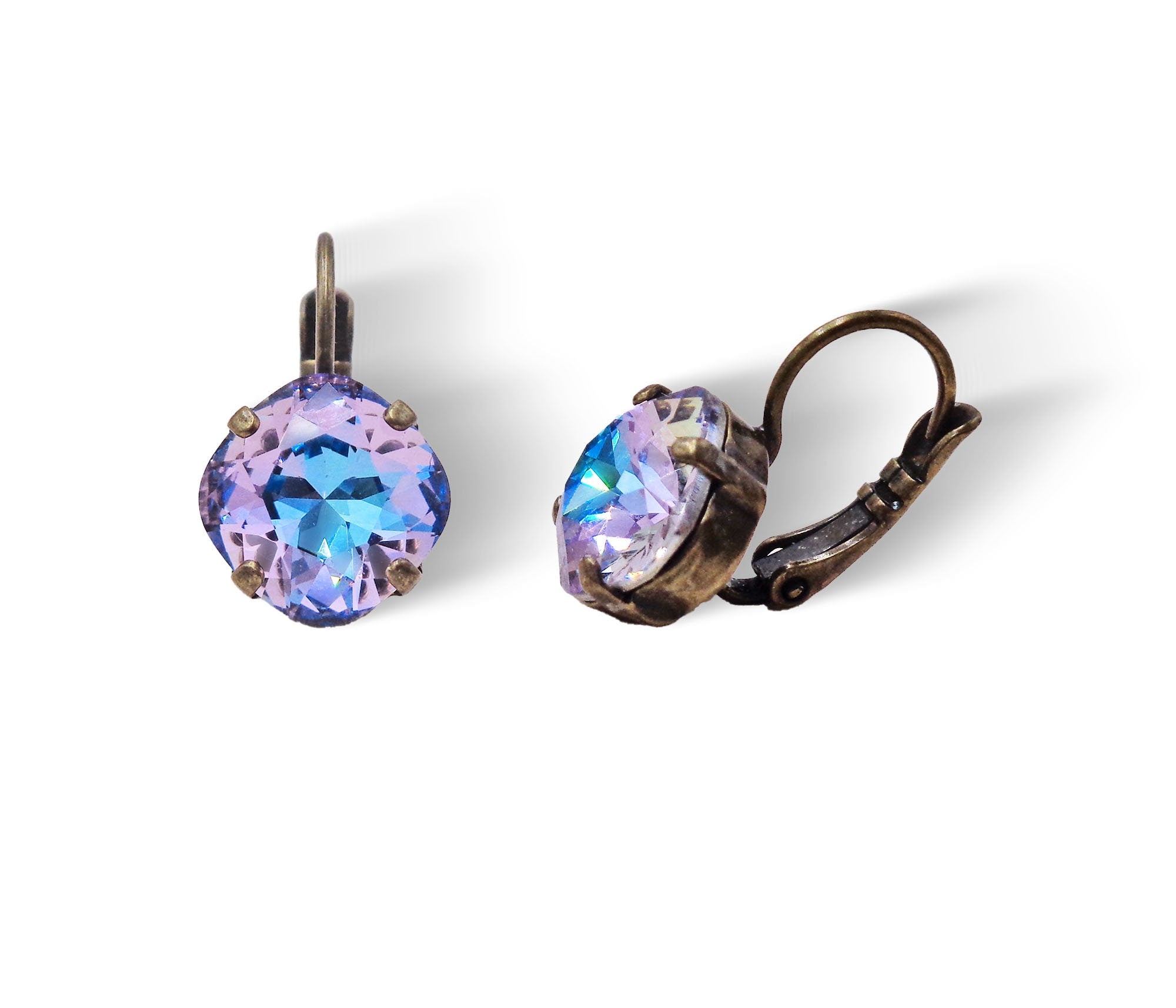 Crystal mini square drop  earrings,vitrail light,antique brass