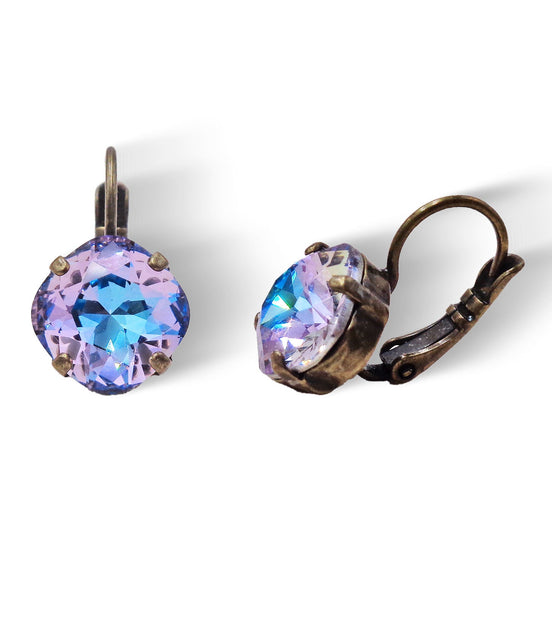Crystal mini square drop  earrings,vitrail light,antique brass