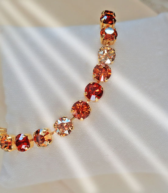 MEDIEVAL PRINCESS Austrian crystal tennis bracelet gold /copper, gold plated
