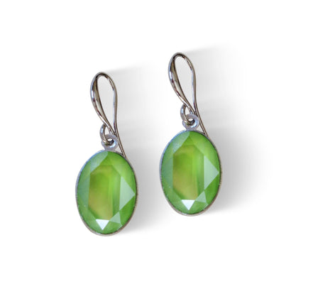 Crystal oval dangle drop earrings crystal lime,rhodium silver