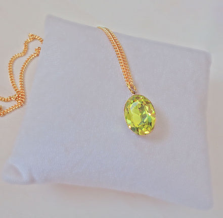 Crystal oval drop  pendant necklace,citrus green