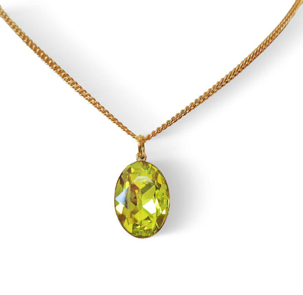 Crystal oval drop  pendant necklace,citrus green