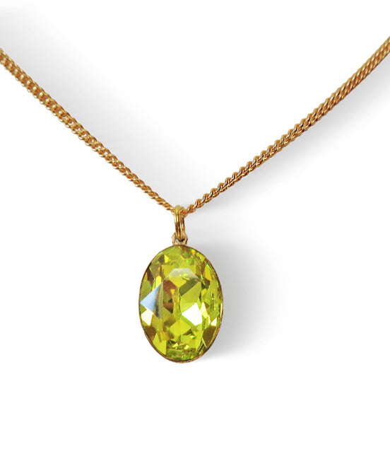 Crystal oval drop  pendant necklace,citrus green