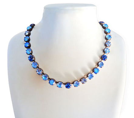 ANGEL BLUE  Austrian crystal tennis necklace, blue,rhodium silver