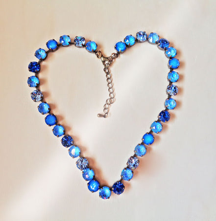 ANGEL BLUE  Austrian crystal tennis necklace, blue,rhodium silver