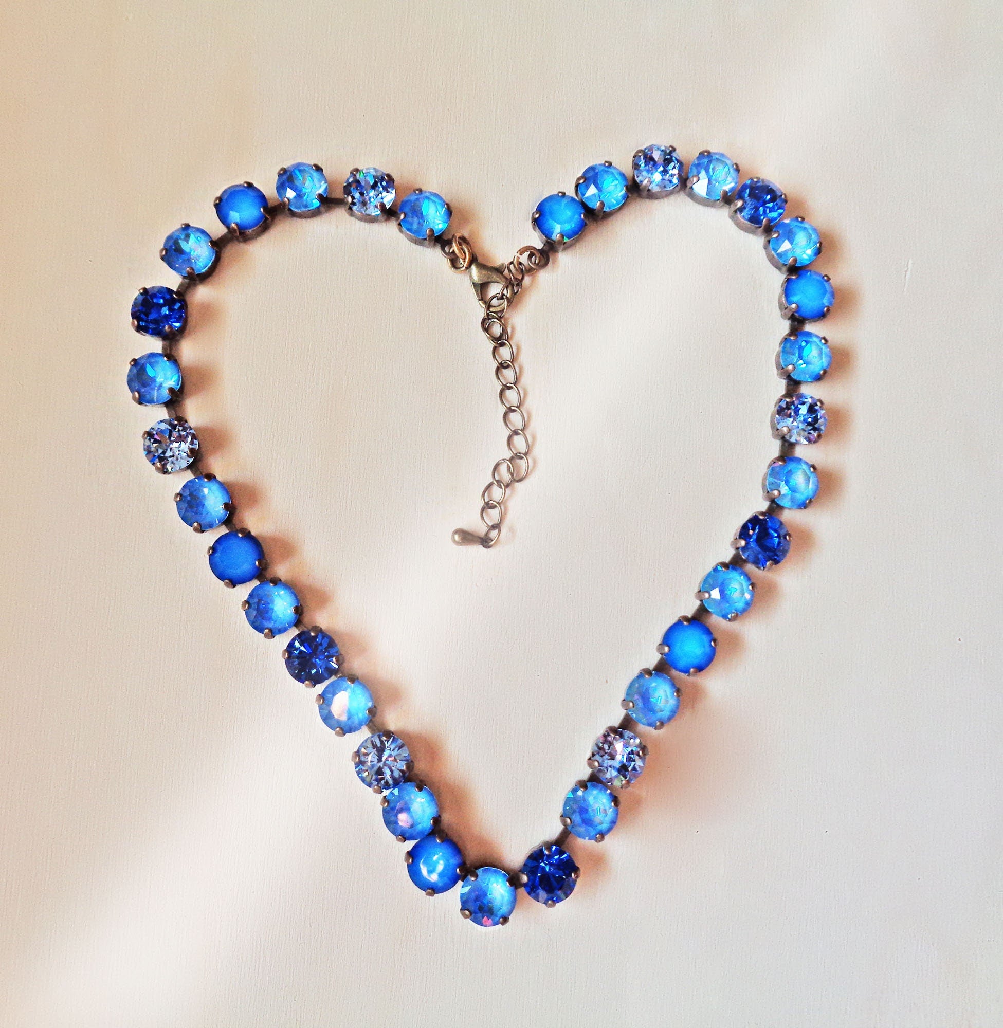 ANGEL BLUE  Austrian crystal tennis necklace, blue,rhodium silver
