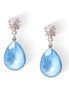 Crystal pear drop earrings,sky blue,silver plated