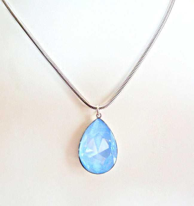 Large crystal pear pendant necklace crystal sky ignite,stainless steel chain