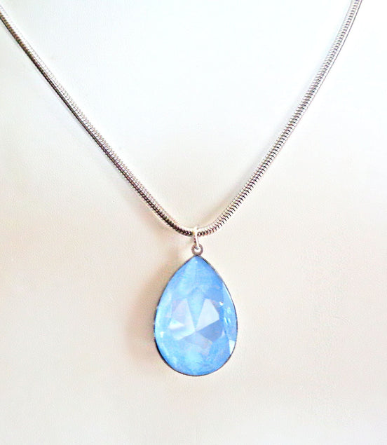 Large crystal pear pendant necklace crystal sky ignite,stainless steel chain