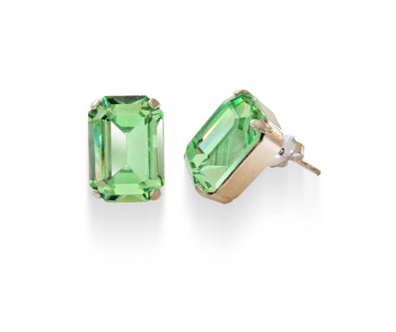 Crystal rectangular stud  earrings  peridot, rhodium silver