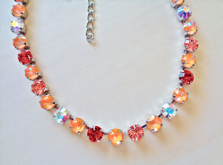 PEACH SORBET crystal tennis necklace, crystal peach,rose peach ,rhodium silver