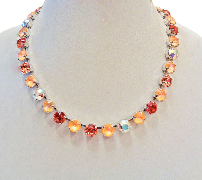 PEACH SORBET crystal tennis necklace, crystal peach,rose peach ,rhodium silver