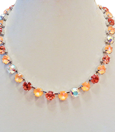 PEACH SORBET crystal tennis necklace, crystal peach,rose peach ,rhodium silver