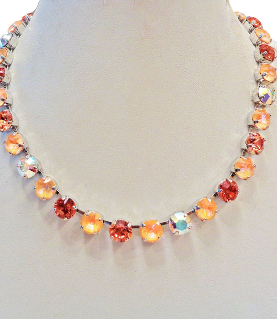 PEACH SORBET crystal tennis necklace, crystal peach,rose peach ,rhodium silver
