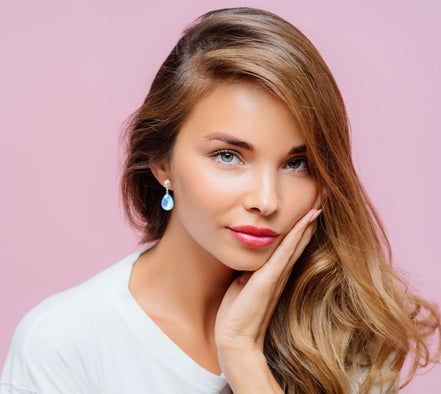 Crystal pear drop earrings,sky blue,silver plated