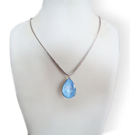 Large crystal pear pendant necklace crystal sky ignite,stainless steel chain