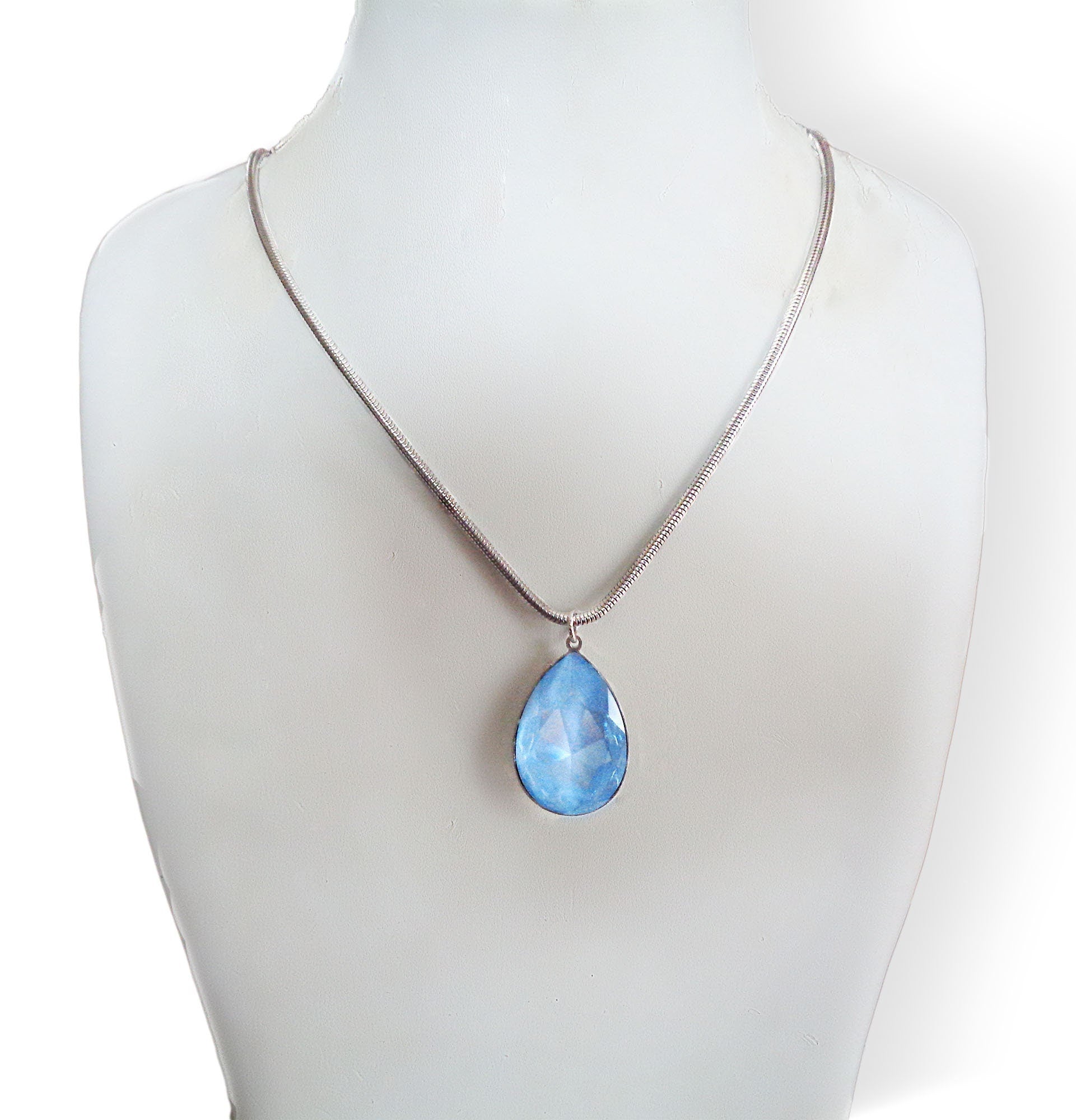 Large crystal pear pendant necklace crystal sky ignite,stainless steel chain