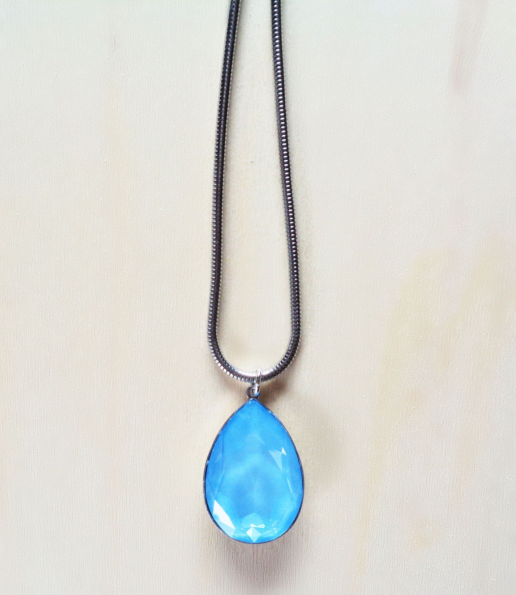Large crystal pear pendant necklace crystal sky ignite,stainless steel chain