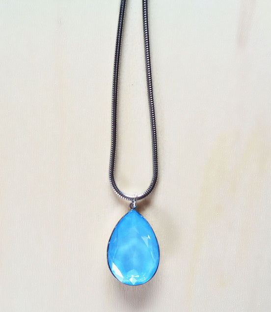 Large crystal pear pendant necklace crystal sky ignite,stainless steel chain