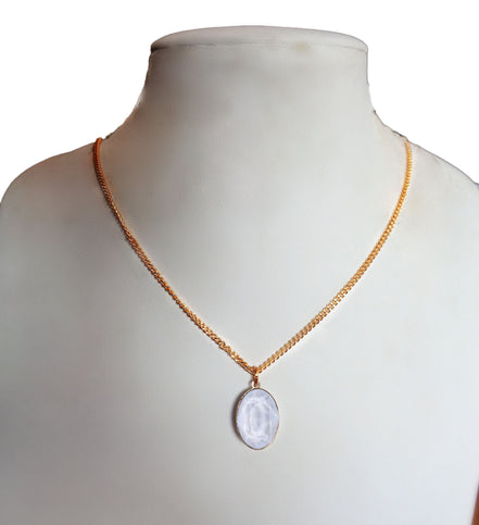 Crystal oval drop  pendant necklace electric white,gold plated