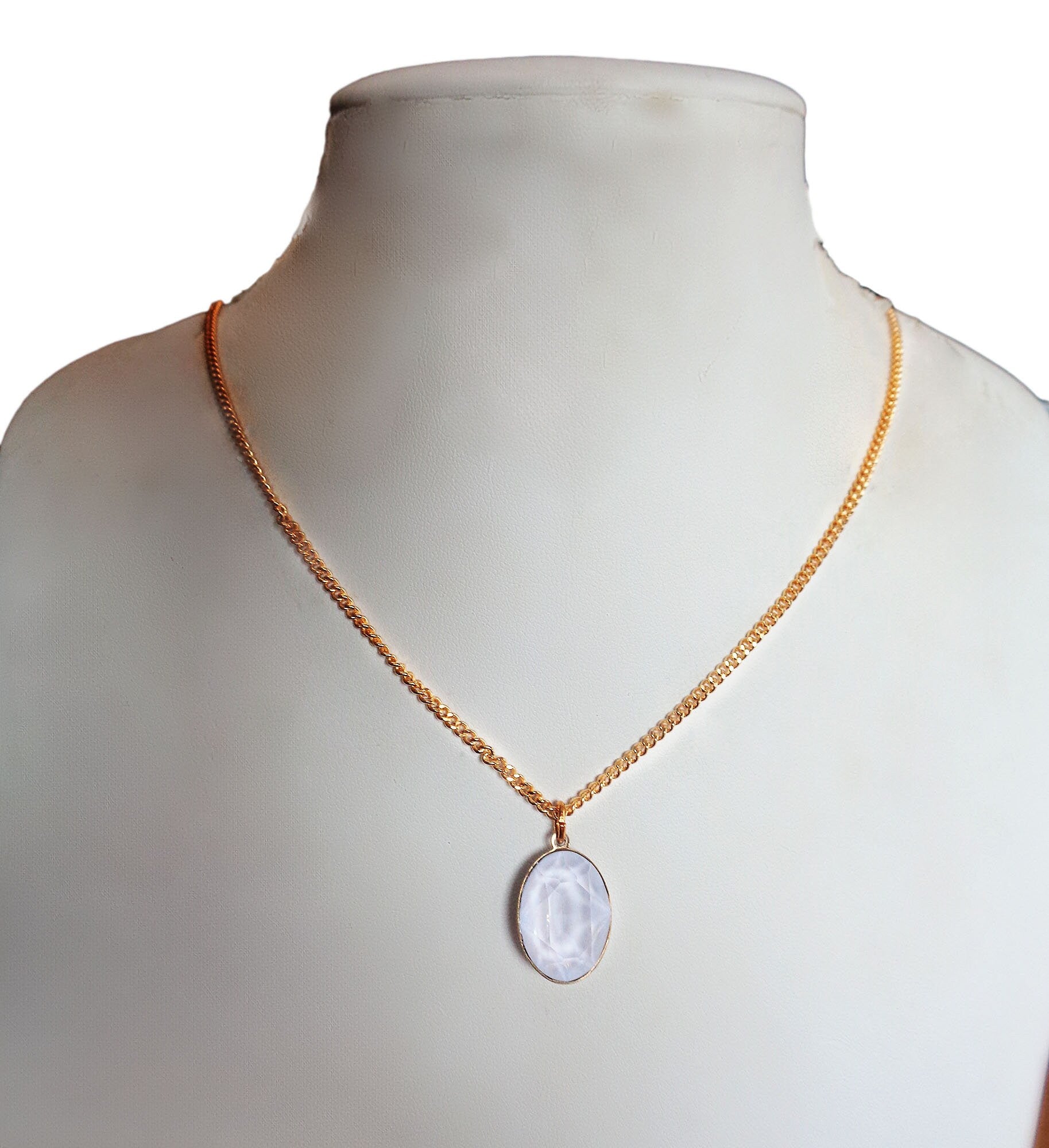 Crystal oval drop  pendant necklace electric white,gold plated