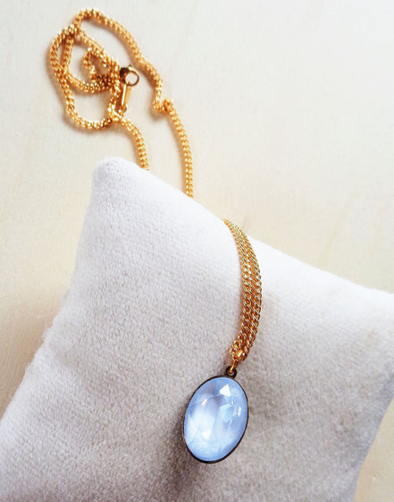 Crystal oval drop  pendant necklace electric white,gold plated