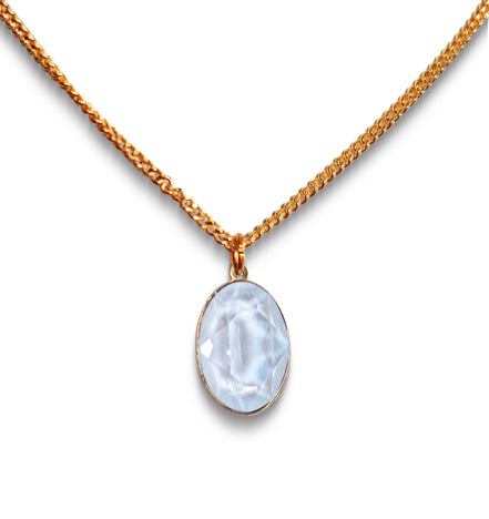 Crystal oval drop  pendant necklace electric white,gold plated