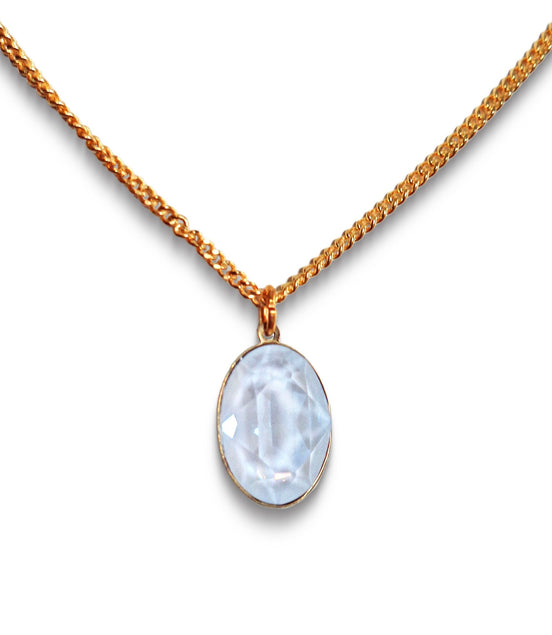 Crystal oval drop  pendant necklace electric white,gold plated