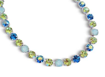 LIME DROPS crystal tennis  necklace,citrus green and blue ,rhodium silver