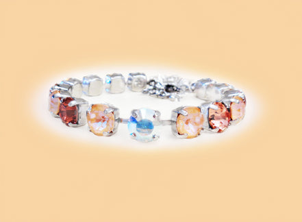 PEACH SORBET Austrian crystal tennis  bracelet ,light peach delite,rhodium silver
