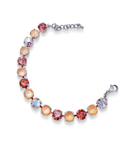 PEACH SORBET Austrian crystal tennis  bracelet ,light peach delite,rhodium silver