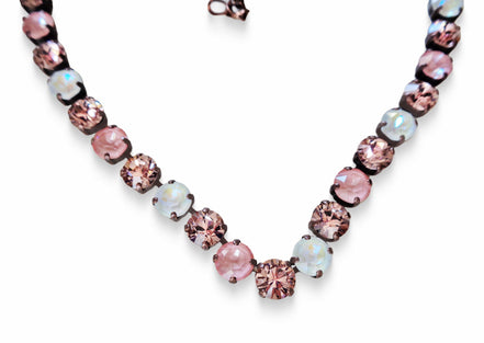 VINTAGE ROSE AESTHETIC Austrian crystal  tennis necklace, vintage rose and white