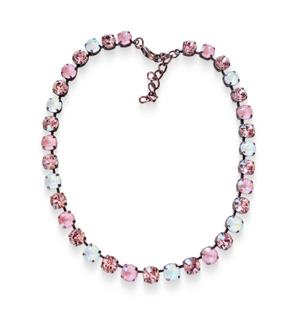 VINTAGE ROSE AESTHETIC Austrian crystal  tennis necklace, vintage rose and white