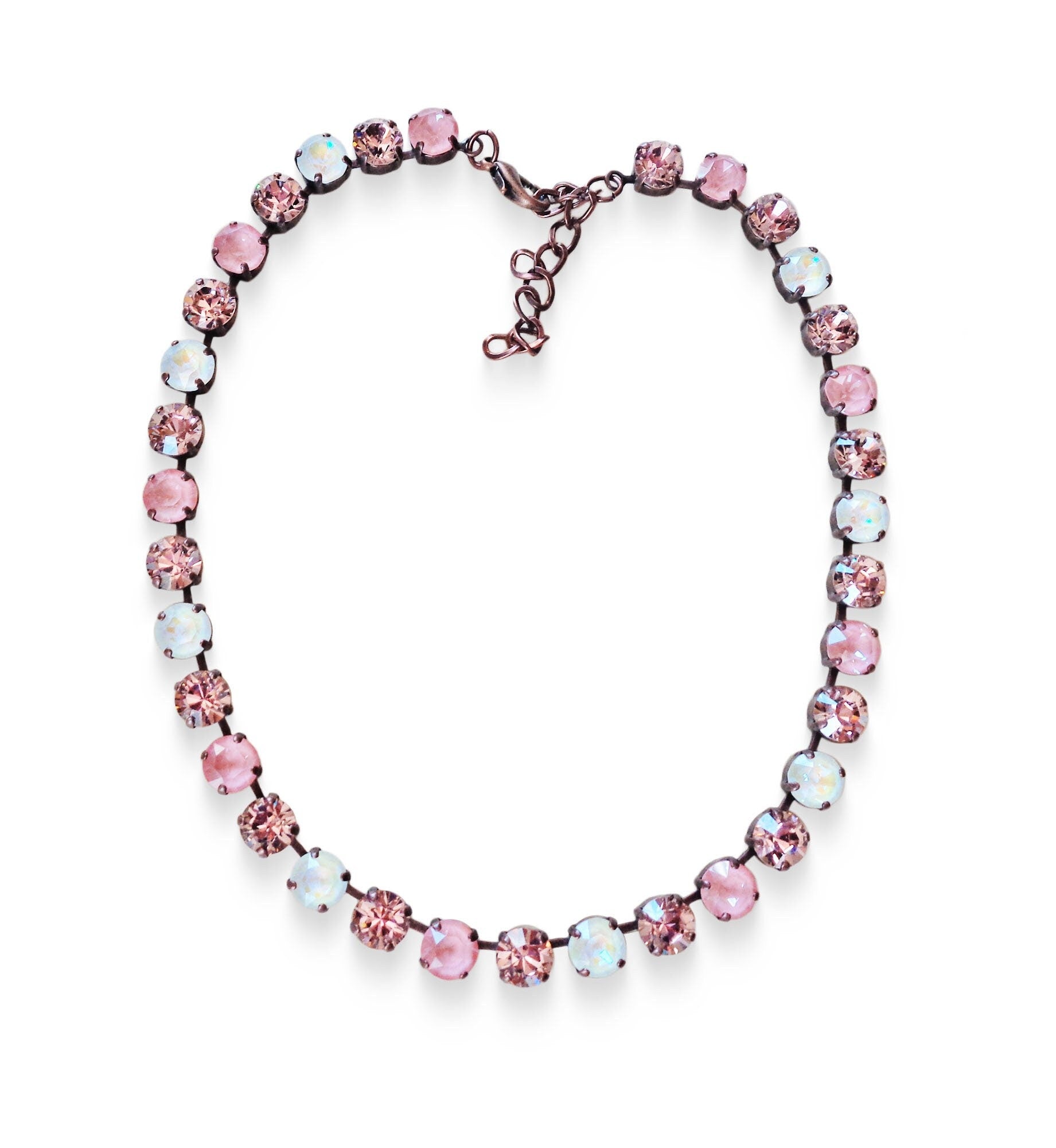 VINTAGE ROSE AESTHETIC Austrian crystal  tennis necklace, vintage rose and white