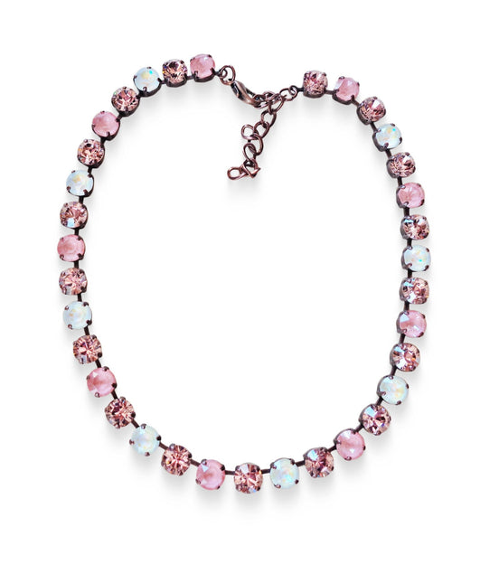VINTAGE ROSE AESTHETIC Austrian crystal  tennis necklace, vintage rose and white