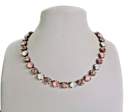 VINTAGE ROSE AESTHETIC Austrian crystal  tennis necklace, vintage rose and white