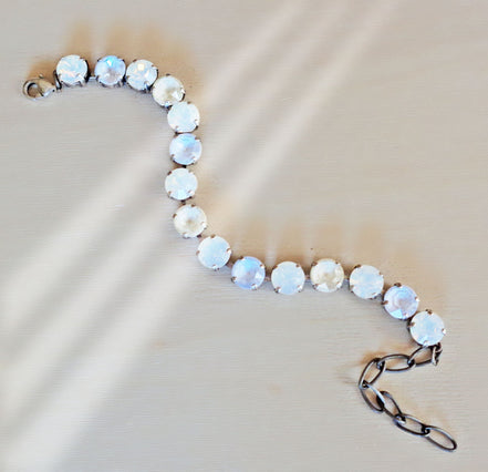 Austrian crystal  tennis bracelet white ,antique silver
