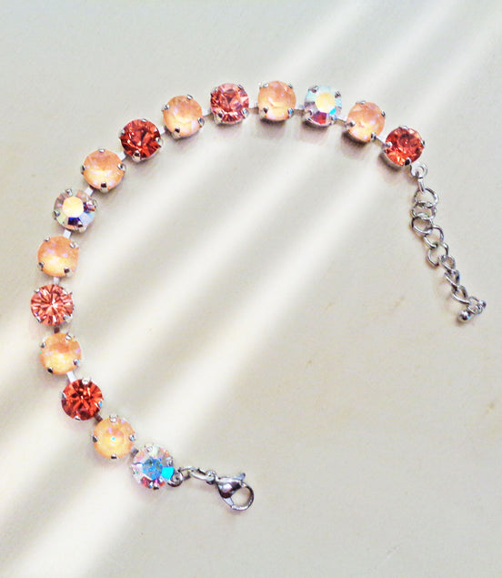 PEACH SORBET Austrian crystal tennis  bracelet ,light peach delite,rhodium silver