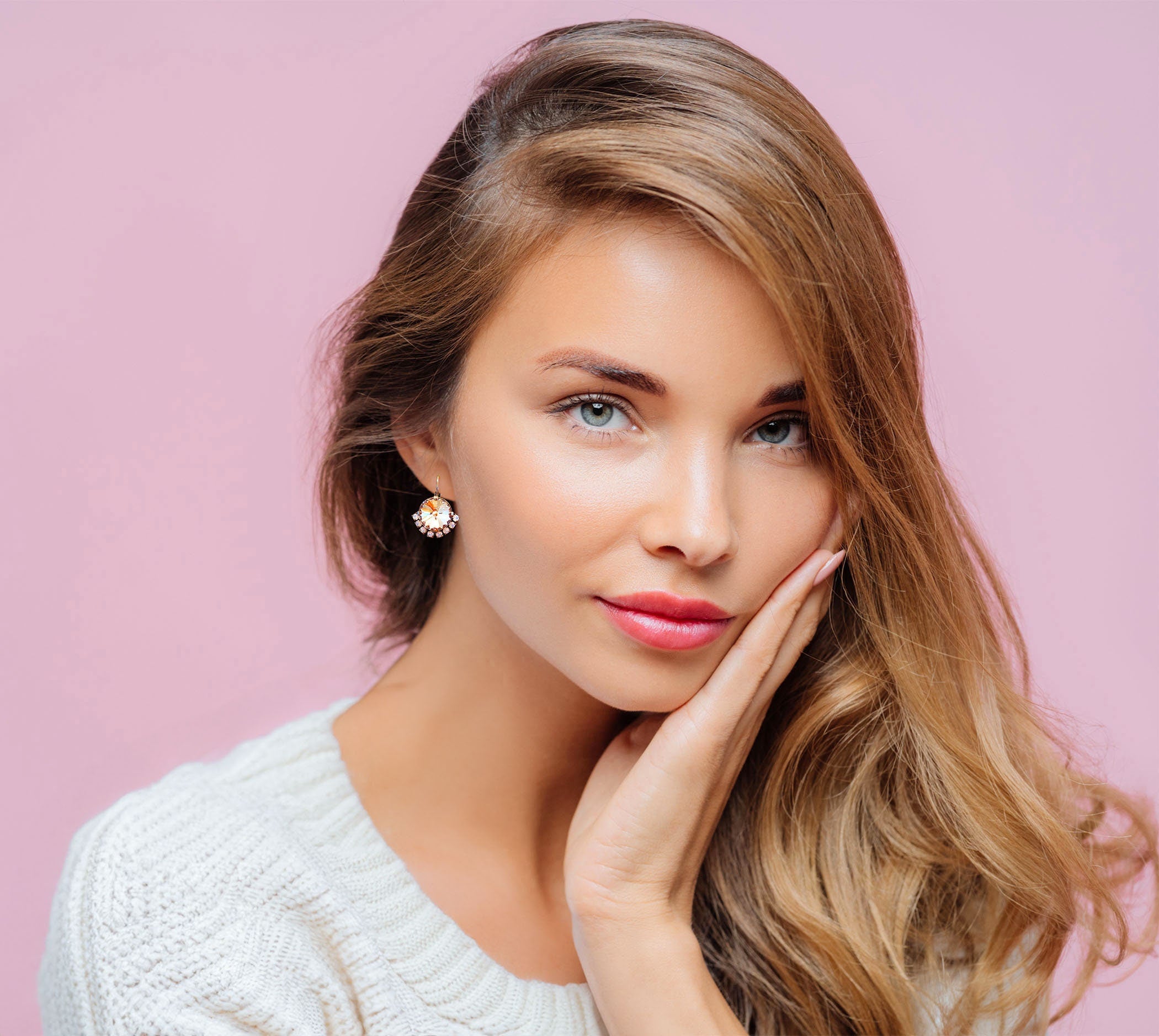 Crystal rivoli drop earrings,clear crystal,white,antique silver