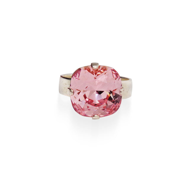 Crystal square stone ring light rose,silver plated