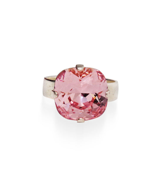 Crystal square stone ring light rose,silver plated