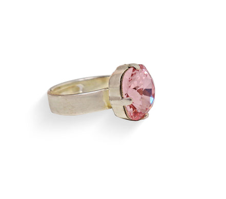 Crystal square stone ring light rose,silver plated