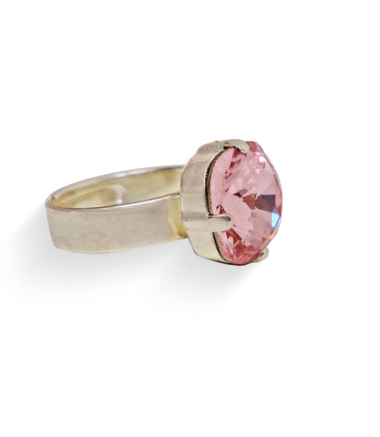 Crystal square stone ring light rose,silver plated