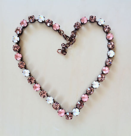 VINTAGE ROSE AESTHETIC Austrian crystal  tennis necklace, vintage rose and white