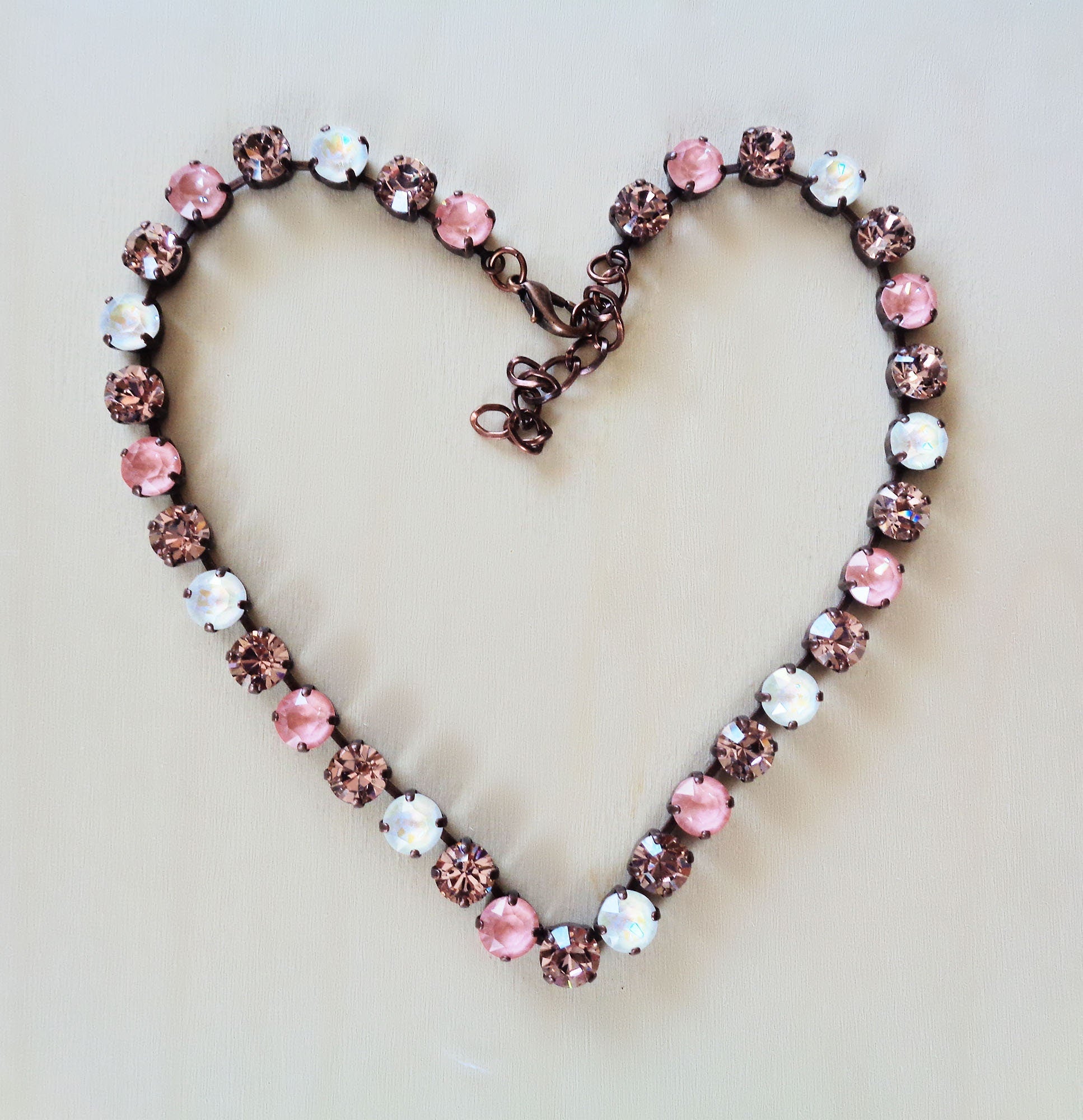VINTAGE ROSE AESTHETIC Austrian crystal  tennis necklace, vintage rose and white