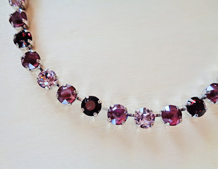MAROON FLOWERS crystal choker necklace, dark red and burgundy ,rhodium silver