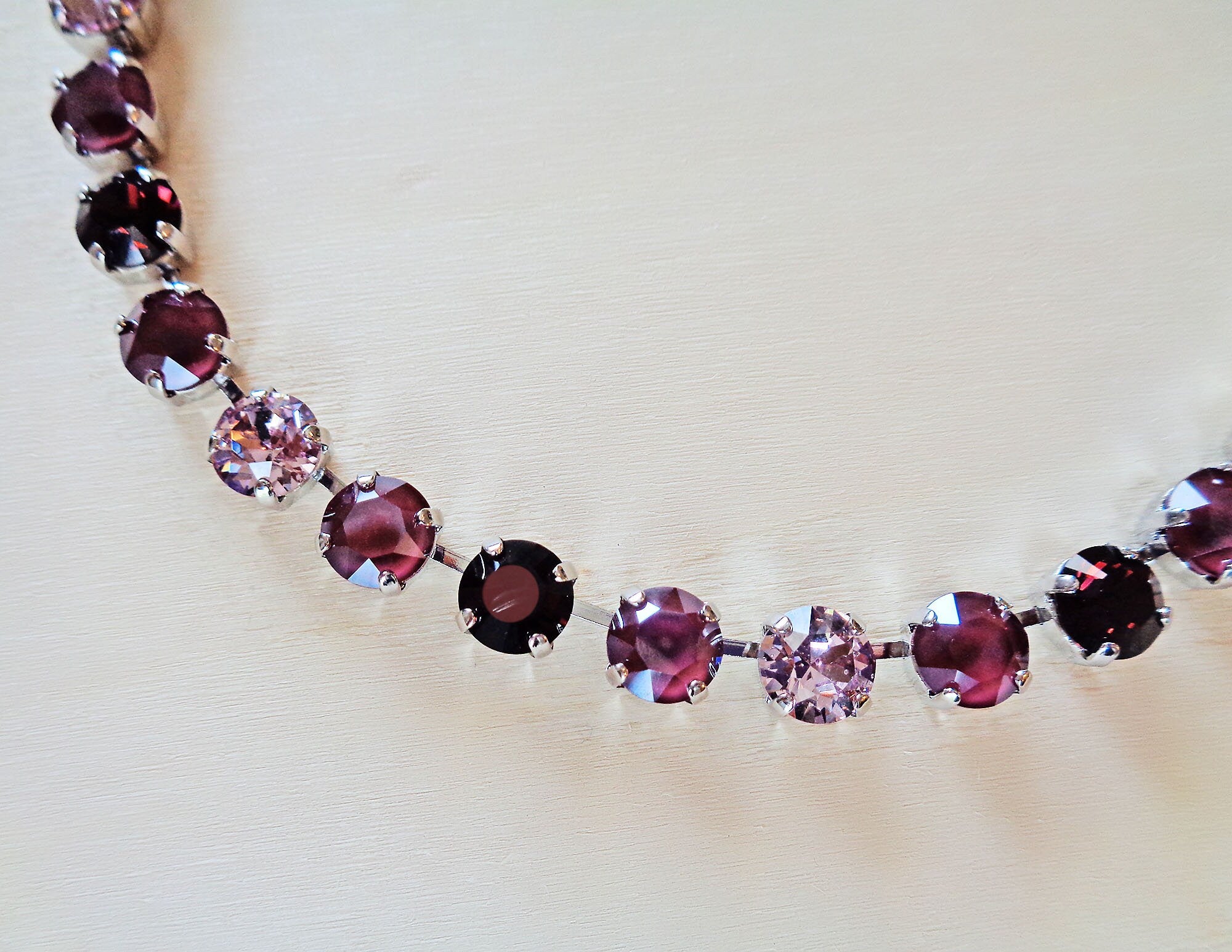 MAROON FLOWERS crystal choker necklace, dark red and burgundy ,rhodium silver