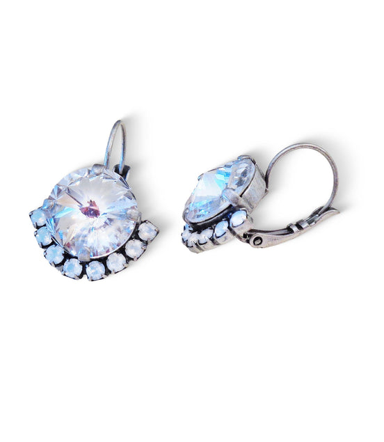 Crystal rivoli drop earrings,clear crystal,white,antique silver