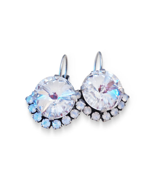 Crystal rivoli drop earrings,clear crystal,white,antique silver