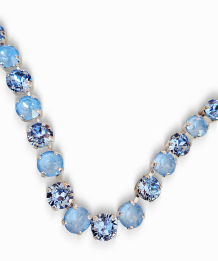 SOMETHING BLUE crystal  tennis style necklace, light blue,rhodium silver